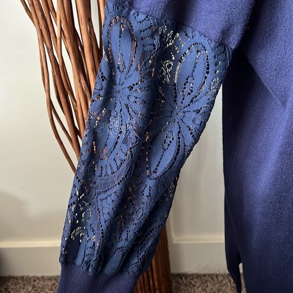Chloe & Jasmine Navy Lace Sleeve Cardigan Sweater - Picture 3 of 10